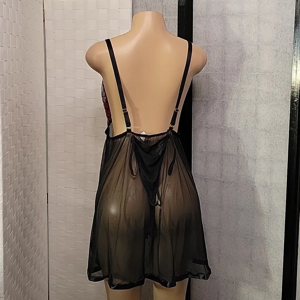 BRAND NEW SPREE INTIMATES BABYDOLL LINGERIE WOMEN WIDE STRAP HALTER NIG…